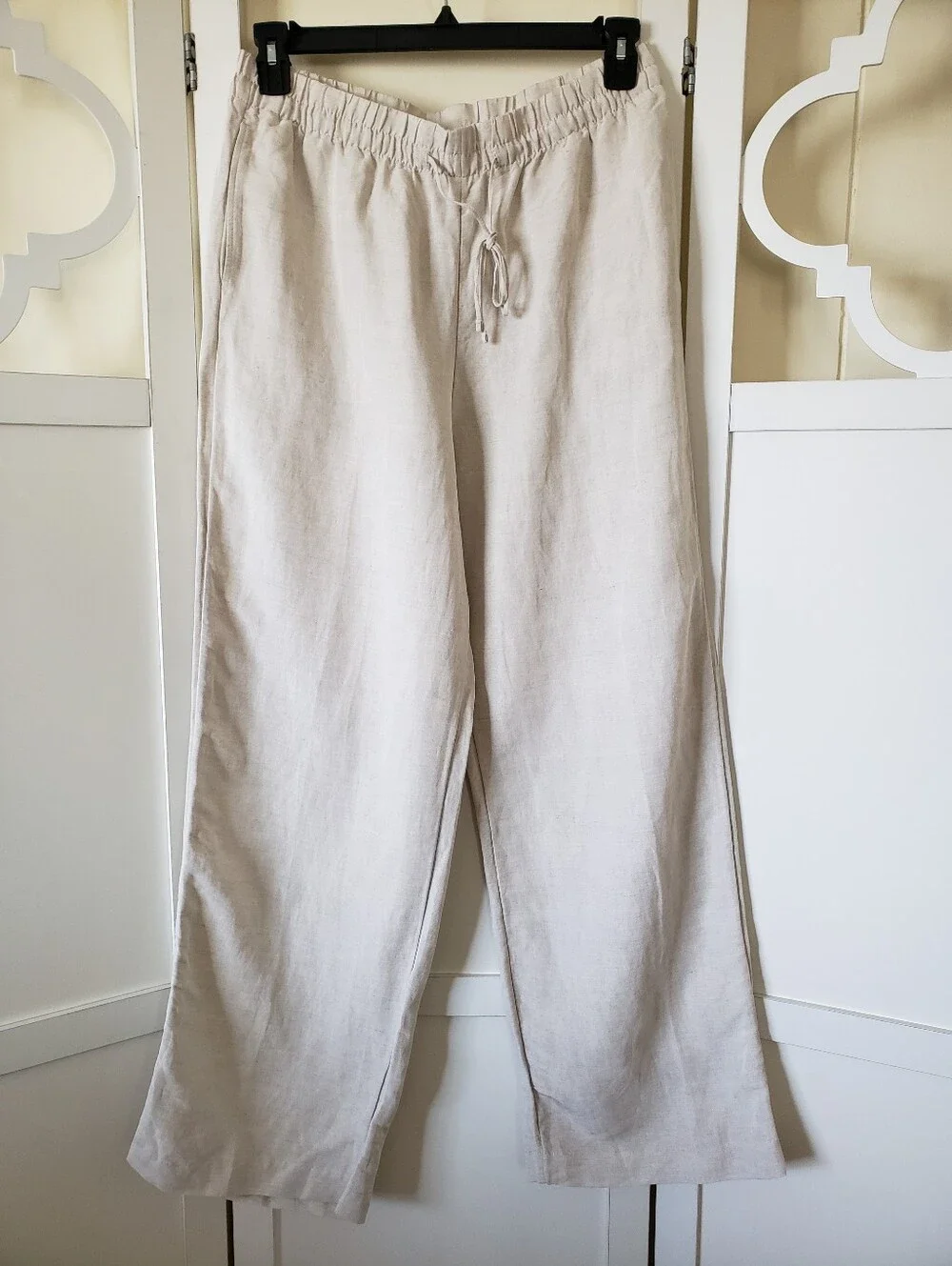 H&M Drawstring Pull On Linen Blended Wide Leg Pants Size Beige/Medium Oatmeal